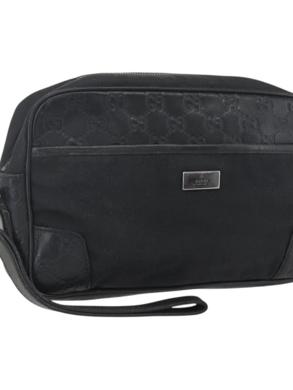 GUCCI GG Canvas Guccissima Clutch Bag Leather nylon Black 162782 Auth bs33316